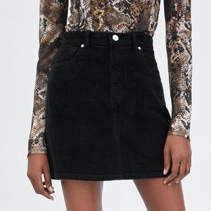 Zara Black Corduroy High Waisted Mini Skirt NWT